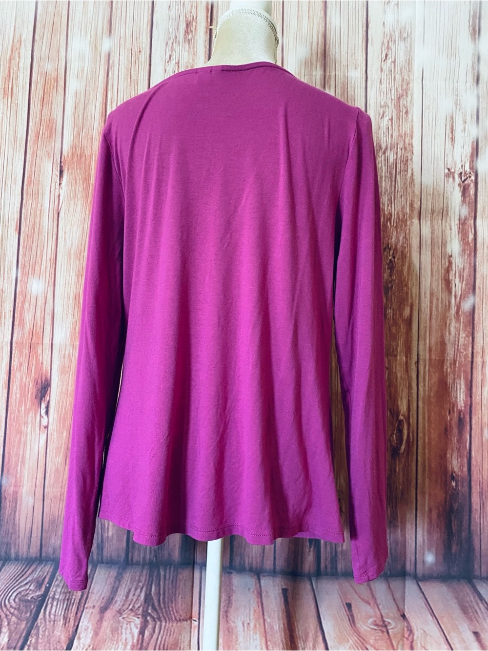 Women’s Large Blouse Cato Dark Pink Long Sleeves Round Neck Soft Stretch - Picture 6 of 11